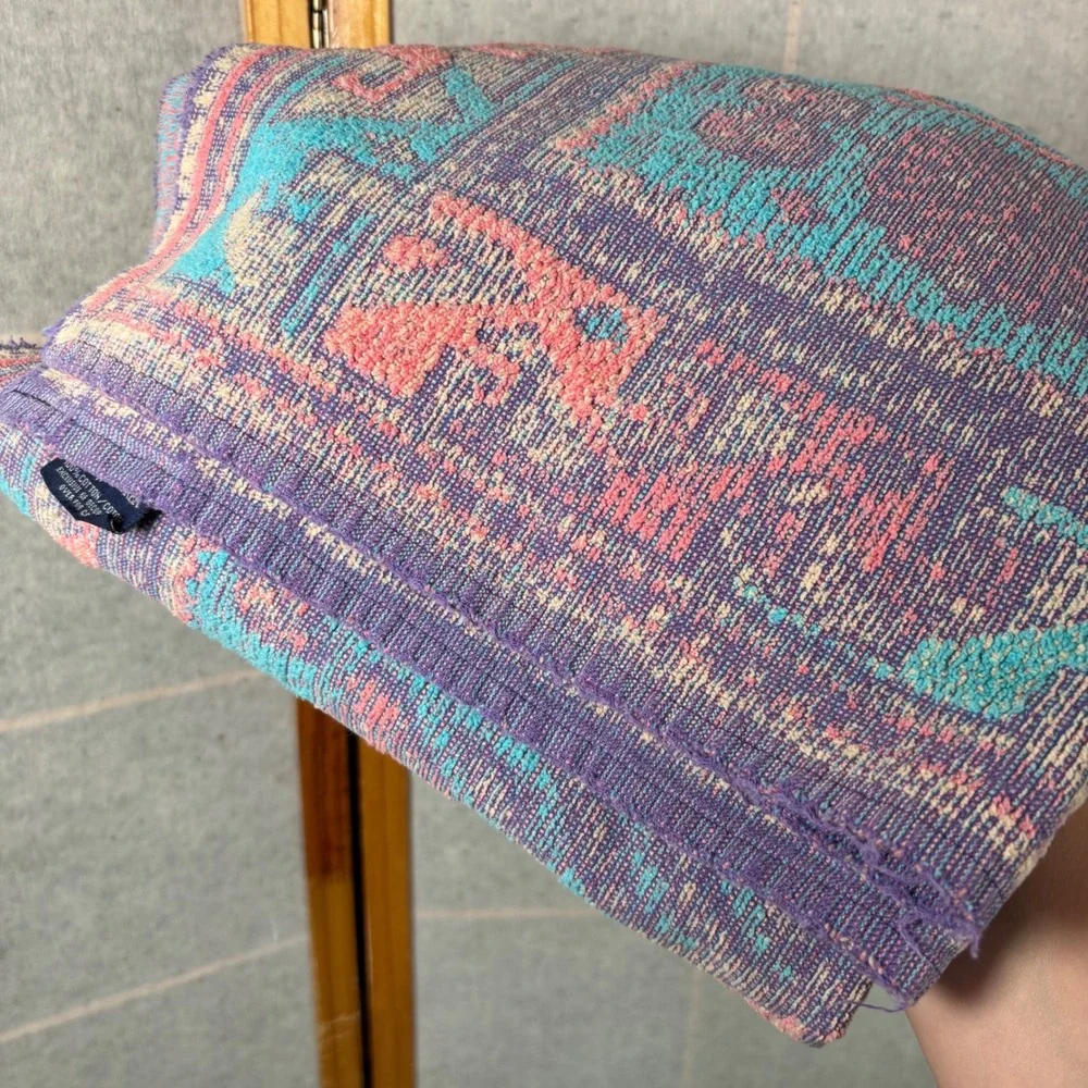 Ralph Lauren Cotton Towel Southwestern Aztec‎ Tribal Purple Teal Pink 48x27 VTG